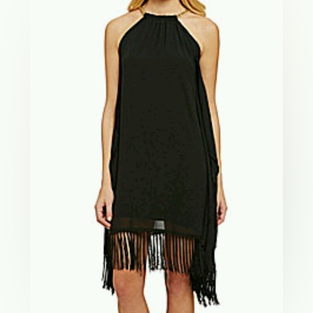 Michael kors fringe chain halter dress